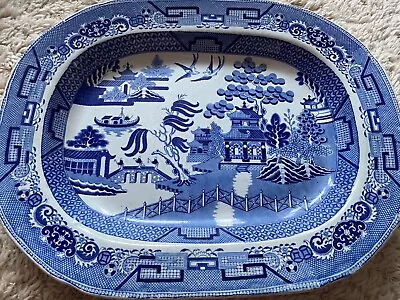 Buy Large Antique 19th Century ? Blue And White Transfer Ware Platter Willow Pattern • 30£