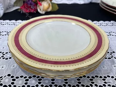 Buy Set Of 4 Aynsley  Red & Gold Trim - 7251  Dinner Plates 10 1/4  • 63.37£