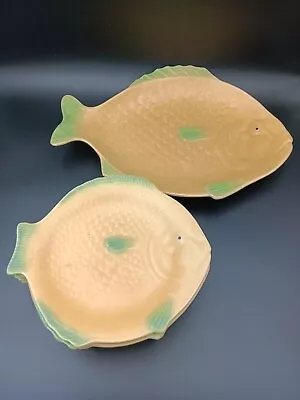 Buy 1930's SHORTER AND SON Yellow Fish Plates (6) And Serving Platter • 73.29£