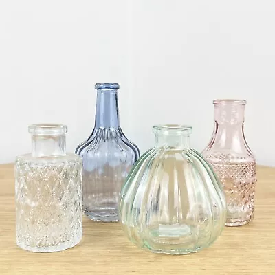 Buy Glass Bud Vase Set Of 4 For Flowers Artificial Stem Small Wedding Vintage Home • 13.50£