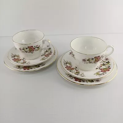 Buy W H Grindley Flying Saucer Baildon Flower Pattern Trio's 2x Cup Saucer Plates • 22.95£