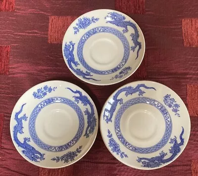 Buy Cauldon Dragon Saucers X 3 Dated 1932 Blue And White Pottery • 12£