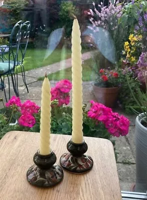 Buy Vintage 'Jersey Pottery' Hand Painted Pair Of Green Candle Sticks • 5£