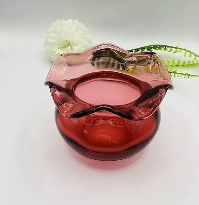 Buy Vintage Cranberry Glass Bonbon Bowl Diameter 3.25 Inch Height 2.75 Inch Approx • 9£