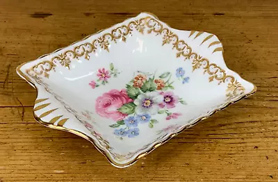 Buy Vintage Staffordshire Fine Bone China England's Bouquet Square Trinket Dish Gold • 7.75£