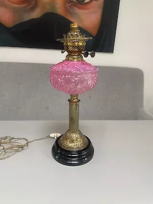 Buy Pale Cranberry Embossed Brass Oil Lamp , Table Lamp • 20£