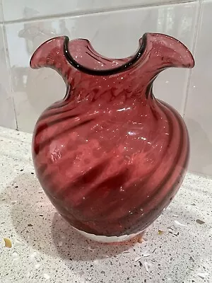 Buy Vintage Dartington Cranberry Art Glass Vase With Original Sticker 17cm High • 50£