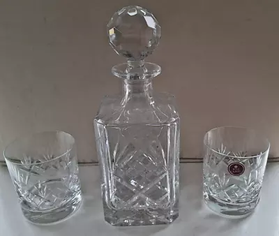 Buy Royal Doulton Cut Glass Crystal Decanter With 2 Royal Albert Cut Glass Whisky • 25£