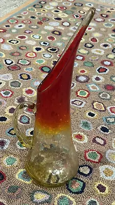 Buy KANAWHA MCM Crackle Glass Amberina Ombre 13.75  Pitcher Hand Blown Orange Red EU • 35.37£