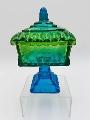 Buy Vintage 40s ArtDeco Jeanette Glass Wedding Cake Box Lidded Candy Dish Blue Green • 13.93£