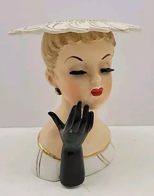 Buy Napco National Pottery Lady White Petal Hat Black Glove 1956 C3282B Head Vase 5  • 51.23£