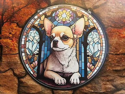 Buy New Stained Glass Style Circular Acrylic Chihuahua Dog Window Hanging • 7.99£