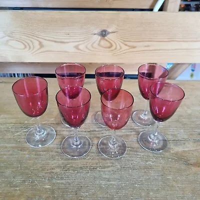 Buy Antique Seven Various Cranberry Sherry Glasses Or Similar • 40£