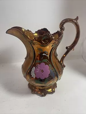 Buy Antique Victorian Staffordshire Copper Lustre Ware Hand Painted Jug • 25£