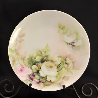 Buy Thomas Bavaria Plate 8+  Hand Painted Large Cabbage Roses Pink White Green 1930 • 73.60£