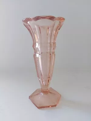 Buy Art Deco Style Pink Depression Glass Vase Hexagonal Base • 18£