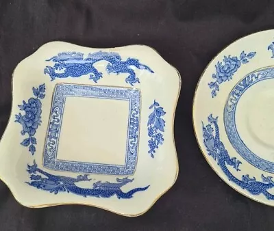 Buy Old & Very Rare Small Square Dish & Saucer Dragons  Cauldon England Est.1774 • 5£