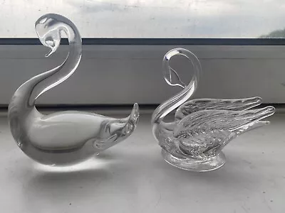 Buy Pair Of Vintage Glass Swans - Ornamental Glass Animal Figurines VGC • 22.99£