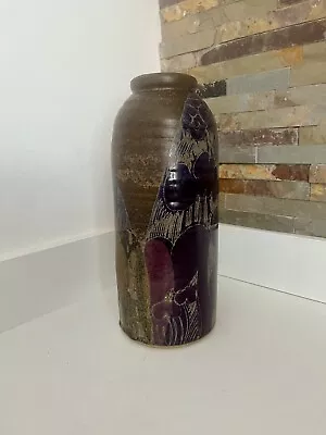 Buy Large Diana Worthy Crich Pottery Brown Blue Floral Studio Pottery Vase 29 Cm • 70£