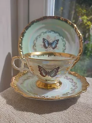 Buy Vtg H K Bavaria Blue Butterfly Teacup, Saucer & Side Plate Lustre Gilded 22KT  • 29.99£