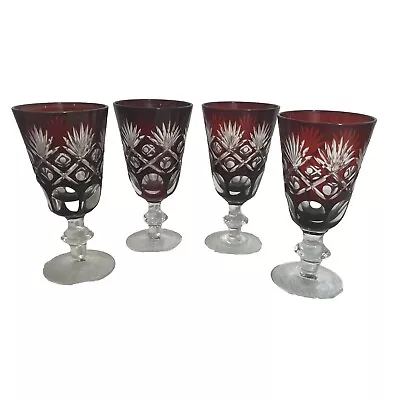 Buy VTG Bohemian Red Ruby Cut To Clear Glass Stemmed Set Of 4 Goblets 5” High 2.5 Oz • 18.66£