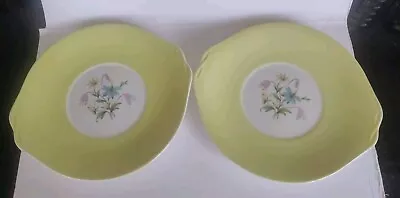 Buy 2x Vintage Linda Queen Anne Bone China England Yellow  Floral Lemon Shape Plates • 6.90£