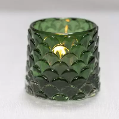 Buy Green Glass Tea Light Holder, Cut Glass Votive Dinner Candle Holder, Pontus • 8£