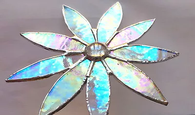 Buy Clear Iridescent Daisy Stained Glass Window Hanging Garden Flower Handmade • 24.95£