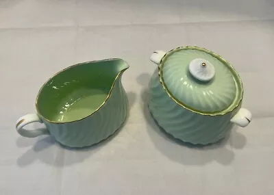 Buy RARE Beautiful MINTON China/England CREAMER & SUGAR Green & Gold Shell Swirl • 93.15£