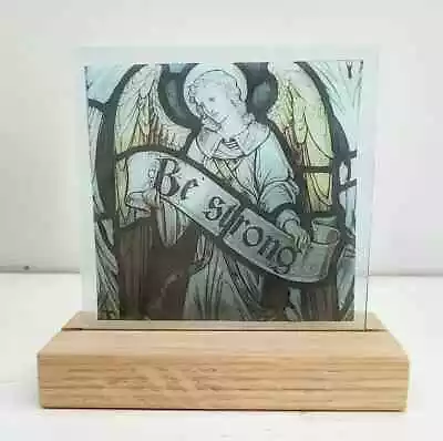 Buy Angel - Suncatcher Be Strong Stained Glass + Wooden Stand Kiln Fired Angels Gift • 35£