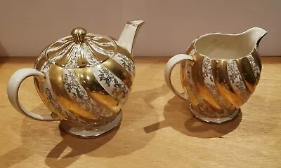 Buy Vintage Sadler Lustre Gold Tea Pot & Milk Jug • 25.99£