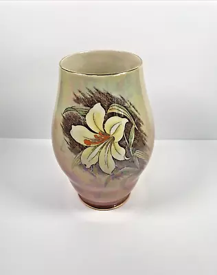 Buy Royal Winton Grimwades Peach Lustre China Vase 20.5cm & White Lily Flower Design • 18.99£