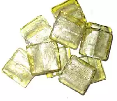 Buy 10 Silver Foil Lined Glass Square Beads ~ OLIVE GREEN • 3.75£