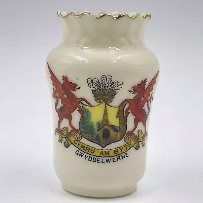Buy Vintage Arcadian Crested China Crinkle Top Vase - Gwyddelwerne - Cymru Am Byth • 10£