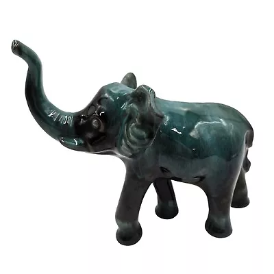 Buy Vintage Green Blue Mountain Pottery Trunk Up Elephant Figurine Drip Glaze  • 26.82£