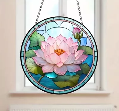 Buy Suncatcher Stained Art Hanging Decoration - Pink Lotus Flower Symbol Of Purity  • 5.95£