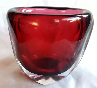 Buy Lovely Scandinavian Art Glass Red Vase, Mid Century Modern • 50£