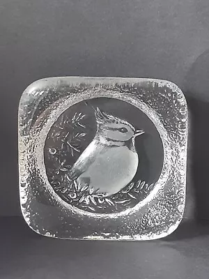 Buy MATS JONASSON SWEDEN Glass Paperweight Crested Tit Bird Art Crystal Etched VTG • 16.95£