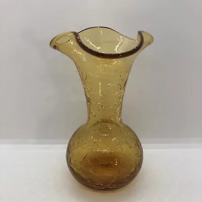 Buy Amber Crackle Glass Bud Vase With Ruffled Lip  5 1/2” Tall • 11.14£