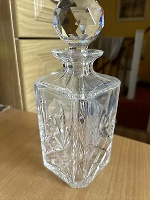 Buy Doulton Cut Crystal Decanter Heavy Square Whiskey  Glass Geometric W/Stopper 9  • 17.99£