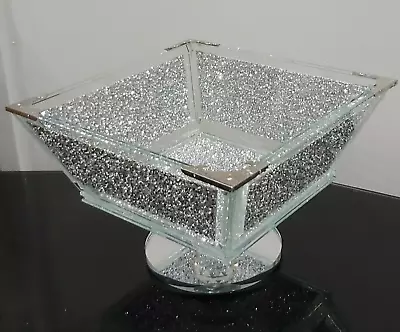 Buy XXL Sparkly Silver Crushed Diamond Crystal Filled Bling Fruit Bowl Kitchen UK • 45.99£