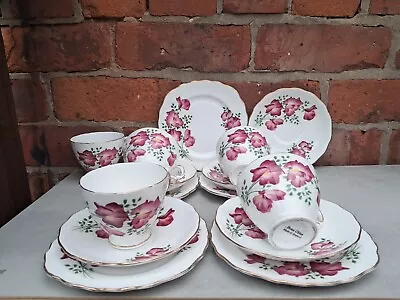 Buy Vintage English Fine Bone China Purple Flowers Gilt Rim Part Tea Set • 15£