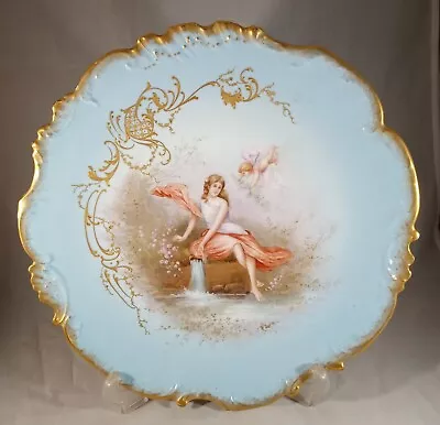 Buy Antique Limoges Neoclassical Scene Maiden Cherub Waterfall HP Charger 13 1/4  • 176.45£