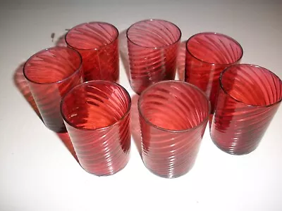 Buy Set Of 7 Victorian Cranberry Swirl Apertif Glasses Thumbprint Tumblers • 37.27£