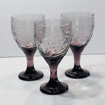 Buy Libbey Glass Violet Purple Garden Vine Amethyst Goblets Glasses Set 3 • 20.49£