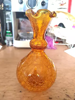 Buy 8 Inch Amber Vase Crackle Glass • 2£