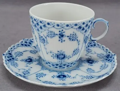 Buy Vintage Royal Copenhagen 1/1035 Blue Fluted Full Lace Coffee Cup & Saucer • 139.79£