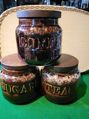 Buy Vintage Fosters Pottery Drip Glaze Tea/Sugar/Coffee Jars 1960s70s  • 15£