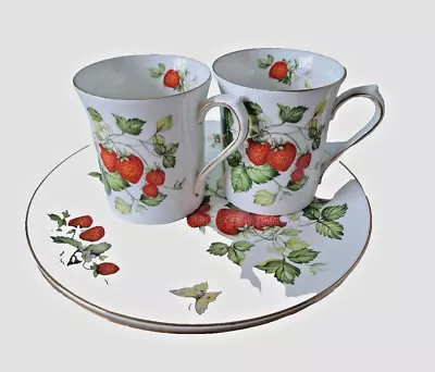 Buy 2 X QUEENS ROSINA CHINA - VIRGINIA STRAWBERRY - 2 MUGS AND 2 X SNACK PLATES • 12£