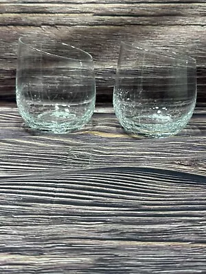 Buy Pier 1 Angled Rim Clear Crackle Flat (2) Tumblers Stemless Rocks Glass, Retired • 38.27£